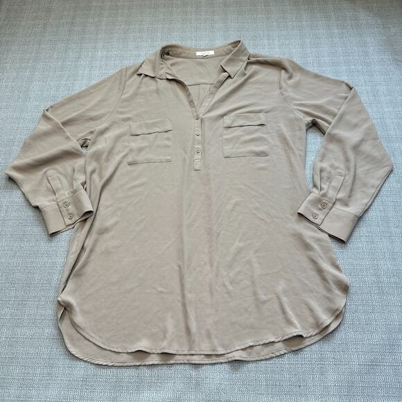 Pleione Tops - Pleione‎ Shirt Womens XL Taupe Minimalist Officecore Workwear Casual Feminine